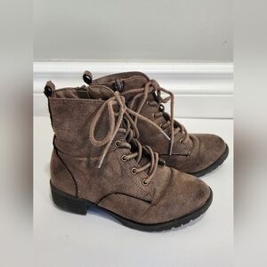 Sun + Stone Frankie Faux Suede Brown Boot Lace/Zipper Kids Boots